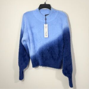 MINKPINK NWT Large Blue Ombre Fuzzy Mock Neck Cropped Sweater